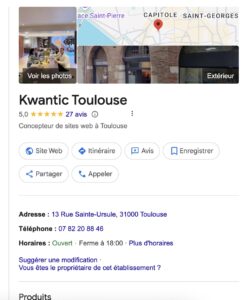 Fiche GMB agence seo toulouse kwantic